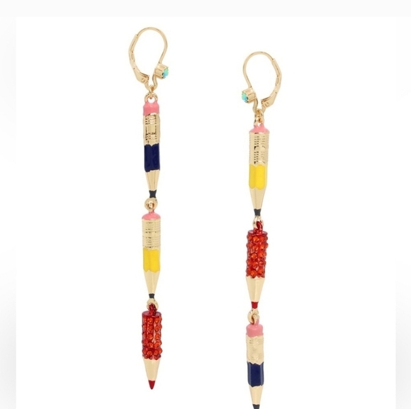 ✏️🔹️ BetseyJohnson🔹️ Faux Stone Pencil Mismatch Linear Earrings ✨️✏️✨️ - Picture 1 of 4